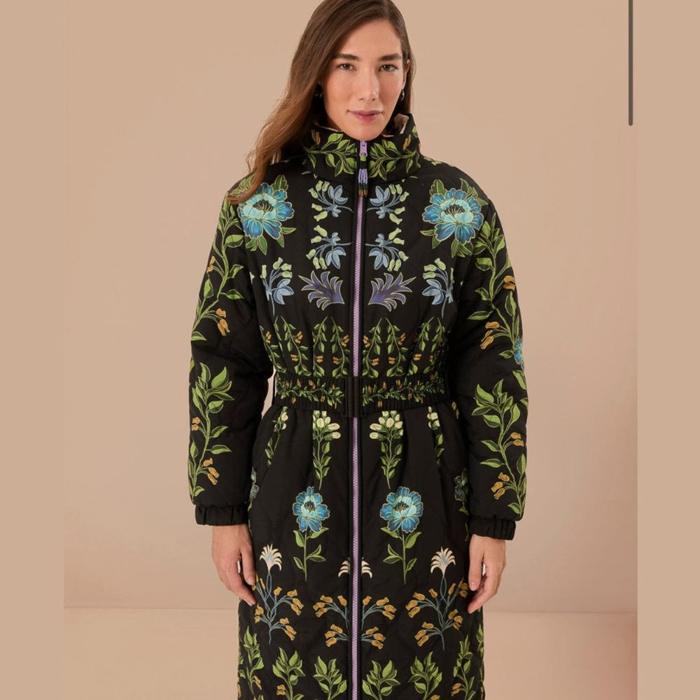 FARM Rio Black Winter Garden Reversible Maxi Puffer Jacket, Size XS, NWT
